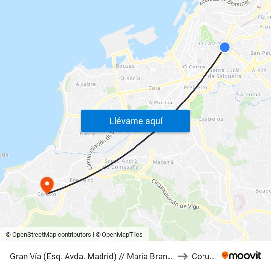 Gran Vía (Esq. Avda. Madrid) // María Branca to Coruxo map