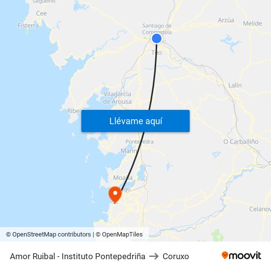 Amor Ruibal - Instituto Pontepedriña to Coruxo map