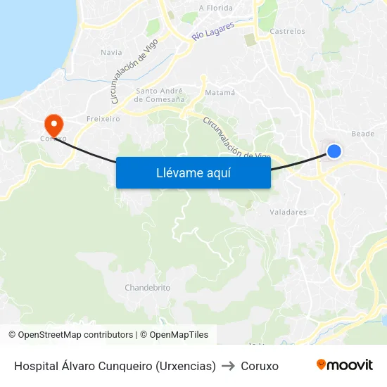 Hospital Álvaro Cunqueiro (Urxencias) to Coruxo map