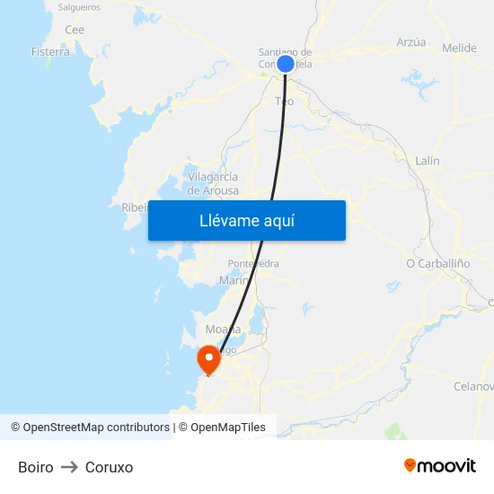 Boiro to Coruxo map