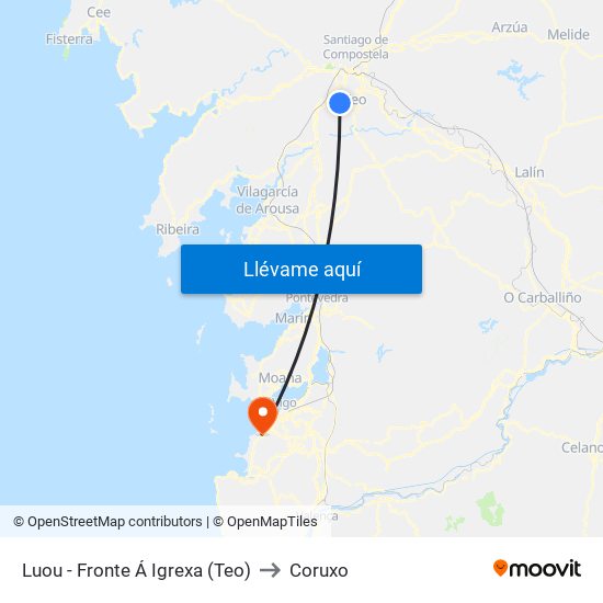Luou - Fronte Á Igrexa (Teo) to Coruxo map