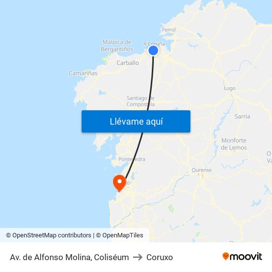 Av. de Alfonso Molina, Coliséum to Coruxo map