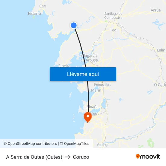 A Serra de Outes (Outes) to Coruxo map