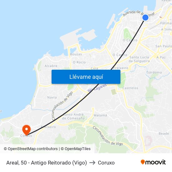 Areal, 50 - Antigo Reitorado (Vigo) to Coruxo map