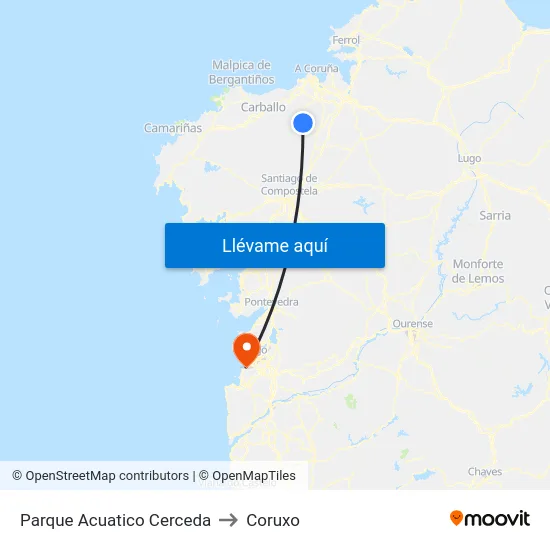 Parque Acuatico Cerceda to Coruxo map