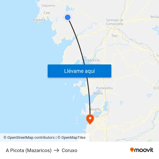 A Picota (Mazaricos) to Coruxo map