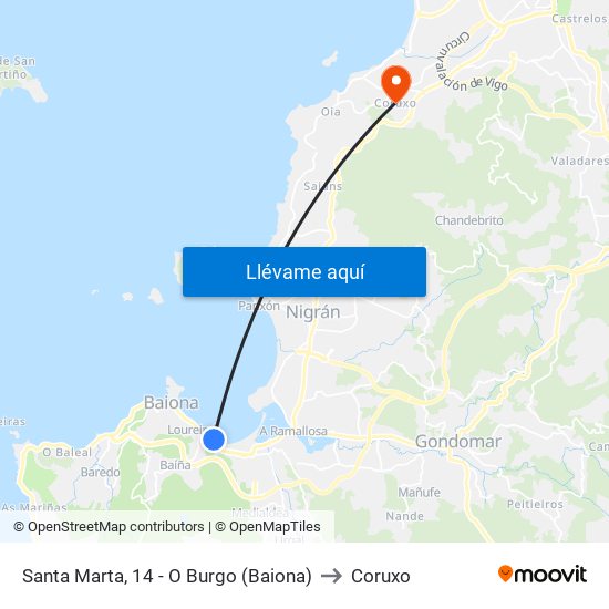 Santa Marta, 14 - O Burgo (Baiona) to Coruxo map