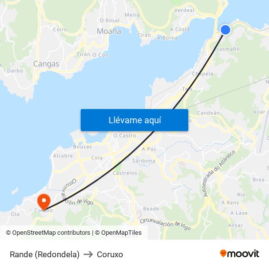 Rande (Redondela) to Coruxo map