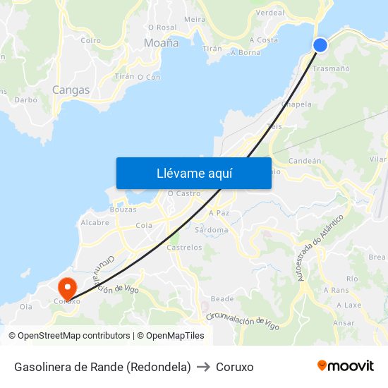 Gasolinera de Rande (Redondela) to Coruxo map