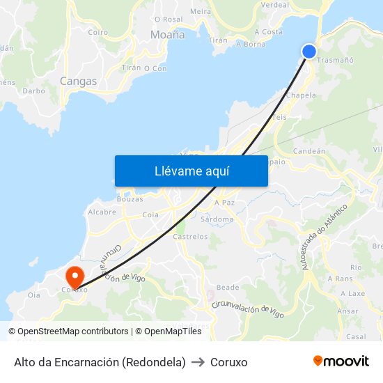 Alto da Encarnación (Redondela) to Coruxo map