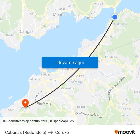 Cabanas (Redondela) to Coruxo map