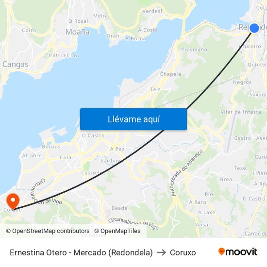 Ernestina Otero - Mercado (Redondela) to Coruxo map