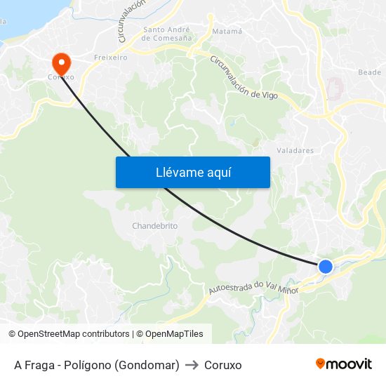 A Fraga - Polígono (Gondomar) to Coruxo map