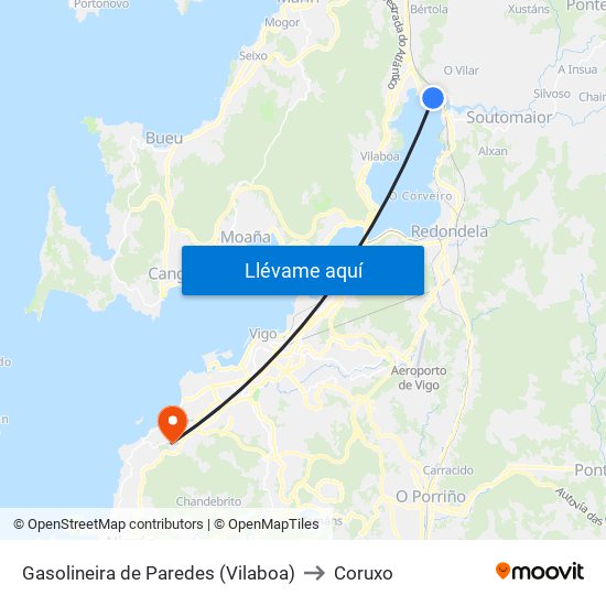 Gasolineira de Paredes (Vilaboa) to Coruxo map