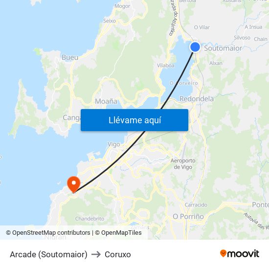 Arcade (Soutomaior) to Coruxo map
