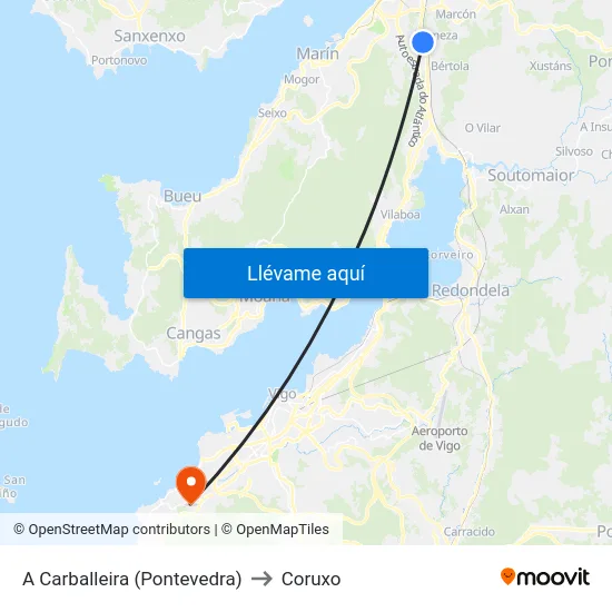 A Carballeira (Pontevedra) to Coruxo map