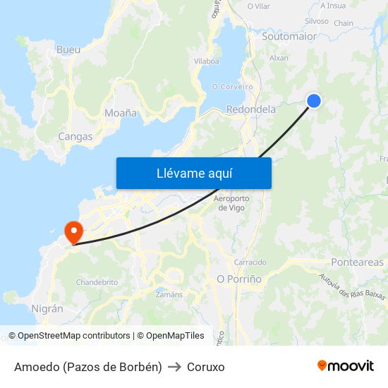 Amoedo (Pazos de Borbén) to Coruxo map