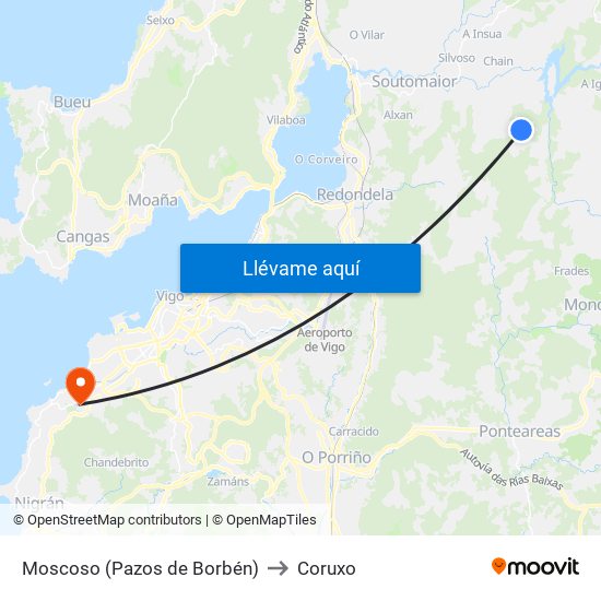 Moscoso (Pazos de Borbén) to Coruxo map