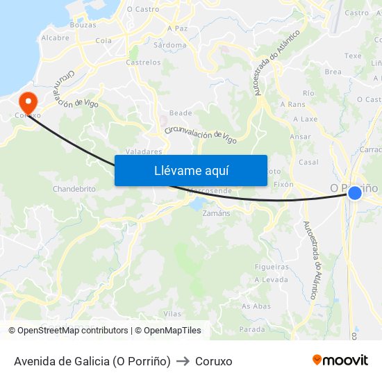 Avenida de Galicia (O Porriño) to Coruxo map