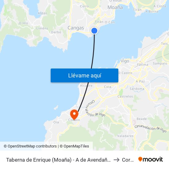 Taberna de Enrique (Moaña) - A de Avendaño (Moaña) to Coruxo map