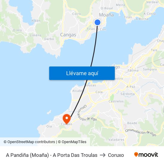 A Pandiña (Moaña) - A Porta Das Troulas to Coruxo map