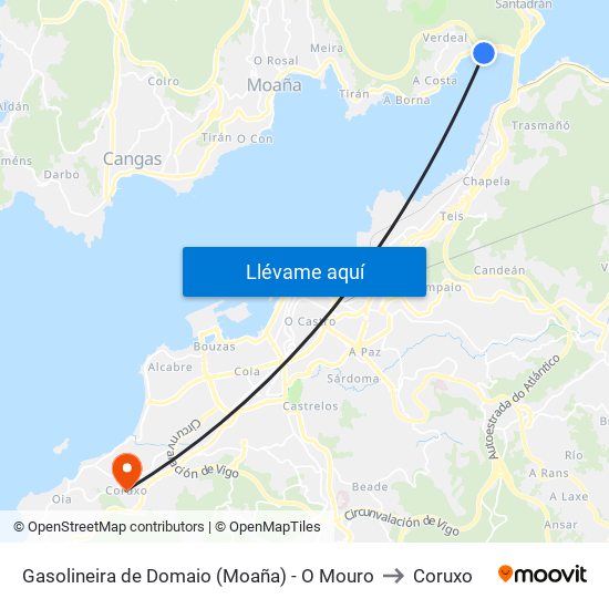 Gasolineira de Domaio (Moaña) - O Mouro to Coruxo map
