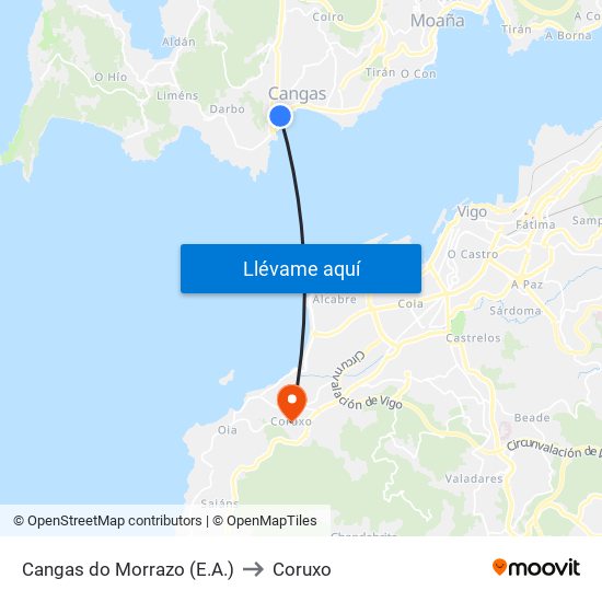 Cangas do Morrazo (E.A.) to Coruxo map
