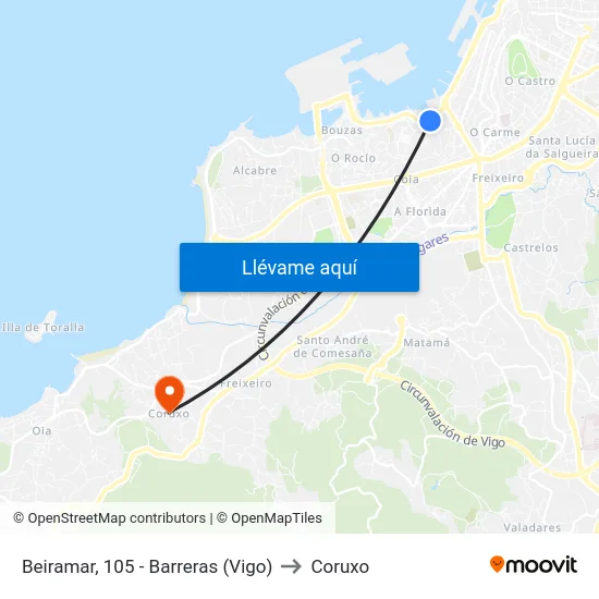 Beiramar, 105 - Barreras (Vigo) to Coruxo map