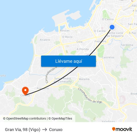 Gran Vía, 98 (Vigo) to Coruxo map
