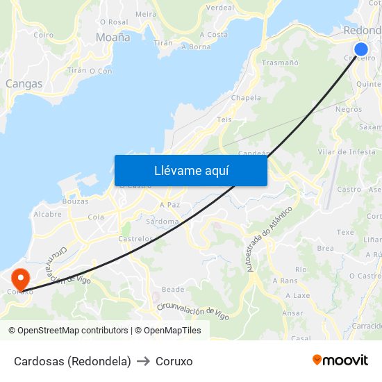 Cardosas (Redondela) to Coruxo map