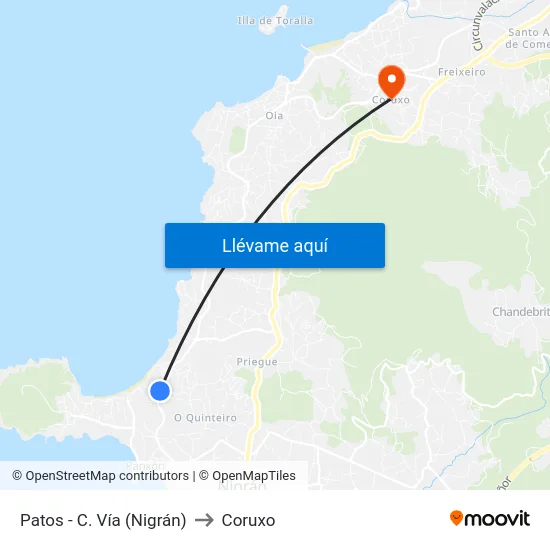 Patos - C. Vía (Nigrán) to Coruxo map