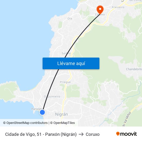 Cidade de Vigo, 51 - Panxón (Nigrán) to Coruxo map