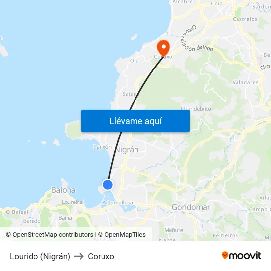 Lourido (Nigrán) to Coruxo map