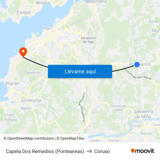 Capela Dos Remedios (Ponteareas) to Coruxo map