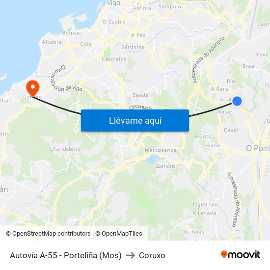 Autovía A-55 - Porteliña (Mos) to Coruxo map