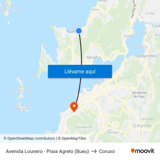 Avenida Loureiro - Praia Agrelo (Bueu) to Coruxo map