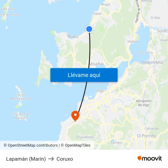 Lapamán (Marín) to Coruxo map