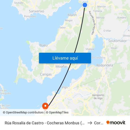 Rúa Rosalía de Castro - Cocheras Monbus (Pontevedra) to Coruxo map