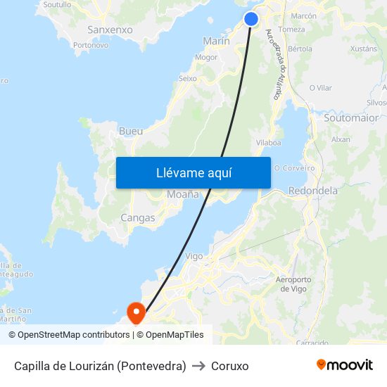 Capilla de Lourizán (Pontevedra) to Coruxo map