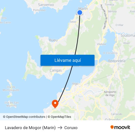 Lavadero de Mogor (Marín) to Coruxo map