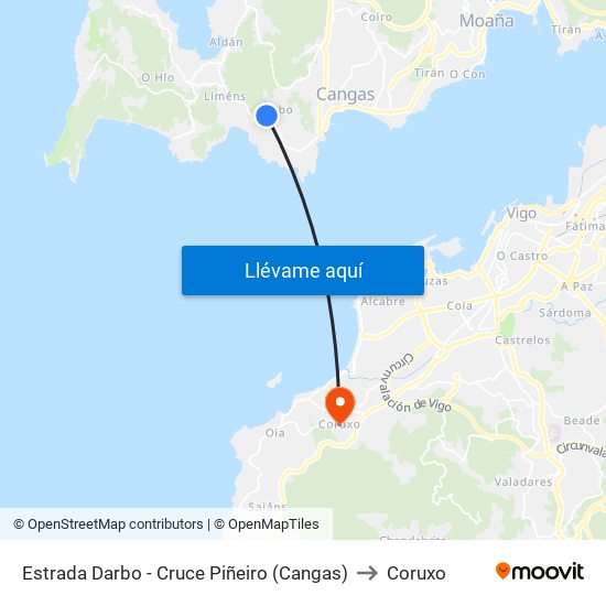 Estrada Darbo - Cruce Piñeiro (Cangas) to Coruxo map