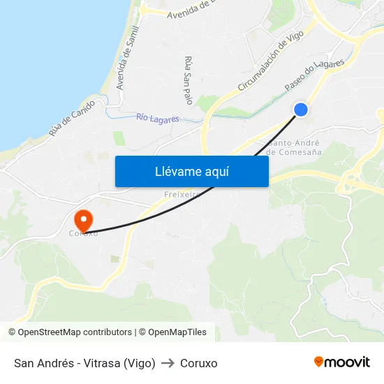 San Andrés - Vitrasa (Vigo) to Coruxo map