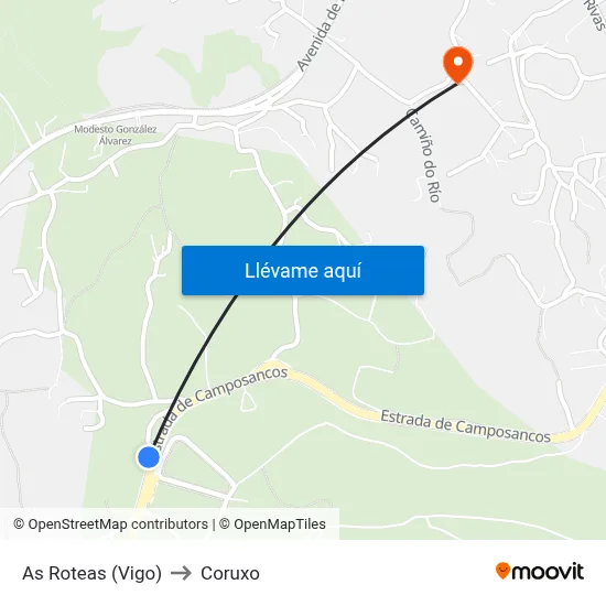 As Roteas (Vigo) to Coruxo map