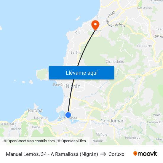 Manuel Lemos, 34 - A Ramallosa (Nigrán) to Coruxo map