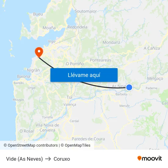 Vide (As Neves) to Coruxo map