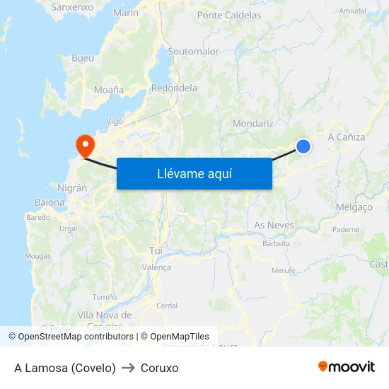 A Lamosa (Covelo) to Coruxo map