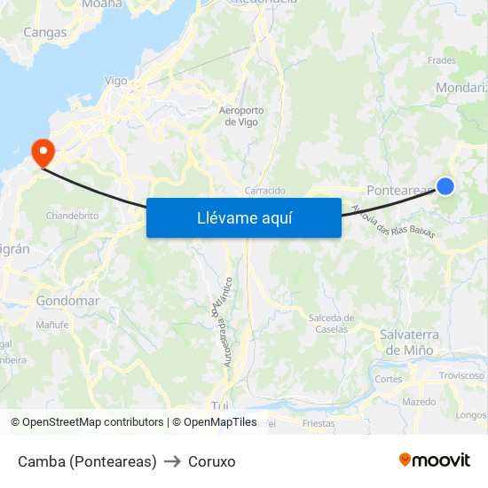 Camba (Ponteareas) to Coruxo map