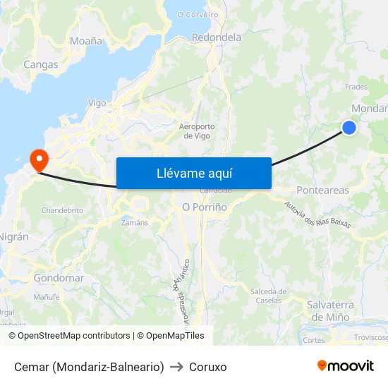 Cemar (Mondariz-Balneario) to Coruxo map