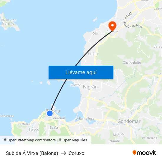 Subida Á Virxe (Baiona) to Coruxo map
