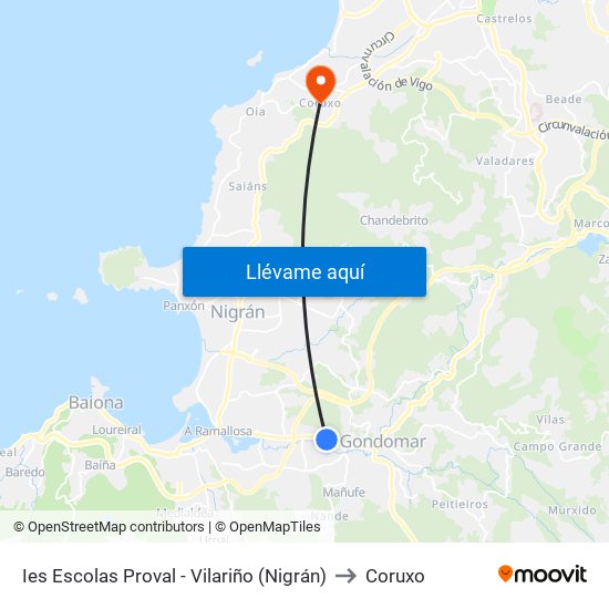 Ies Escolas Proval - Vilariño (Nigrán) to Coruxo map